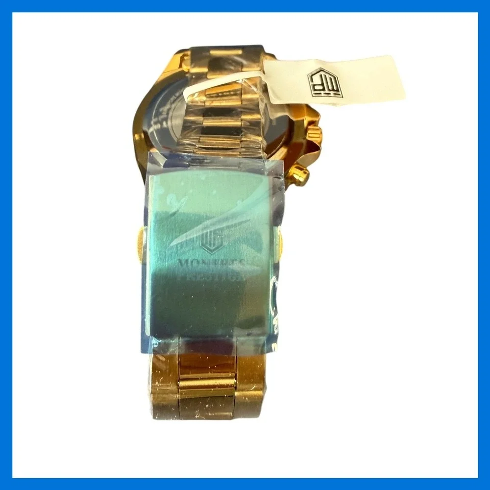 Montres Prestige MPW-0093 Gold Blue Chronograph Men's Watch New in Box